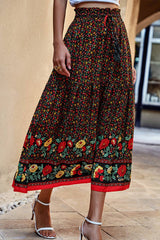Drawstring Floral Ruffled Maxi Skirt - MVTFASHION
