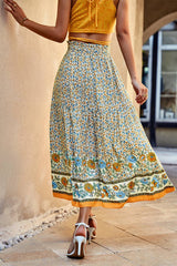 Drawstring Floral Ruffled Maxi Skirt - MVTFASHION