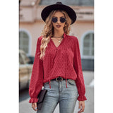 Drawstring V Neck Hollow Out Ruffle Loose Blouse - MVTFASHION