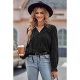 Drawstring V Neck Hollow Out Ruffle Loose Blouse - MVTFASHION