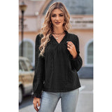 Drawstring V Neck Hollow Out Ruffle Loose Blouse - MVTFASHION