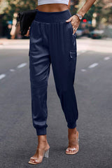 Elastic High Waist Sweatpants Sporty Pocket Pants - MVTFASHION.COM