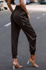 Elastic High Waist Sweatpants Sporty Pocket Pants - MVTFASHION.COM