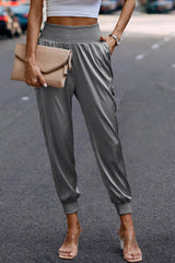 Elastic High Waist Sweatpants Sporty Pocket Pants - MVTFASHION.COM