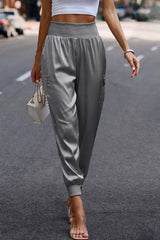 Elastic High Waist Sweatpants Sporty Pocket Pants - MVTFASHION.COM