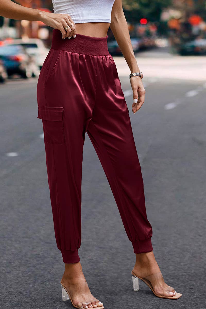 Elastic High Waist Sweatpants Sporty Pocket Pants - MVTFASHION.COM