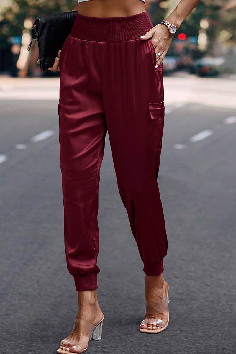Elastic High Waist Sweatpants Sporty Pocket Pants - MVTFASHION.COM