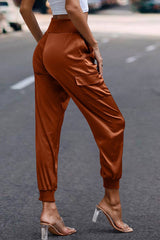 Elastic High Waist Sweatpants Sporty Pocket Pants - MVTFASHION.COM