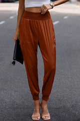 Elastic High Waist Sweatpants Sporty Pocket Pants - MVTFASHION.COM