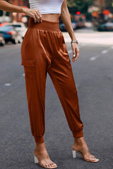 Elastic High Waist Sweatpants Sporty Pocket Pants - MVTFASHION.COM