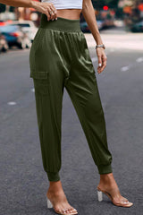 Elastic High Waist Sweatpants Sporty Pocket Pants - MVTFASHION.COM