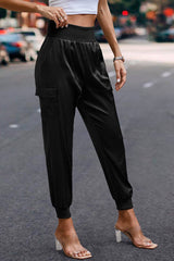 Elastic High Waist Sweatpants Sporty Pocket Pants - MVTFASHION.COM