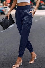 Elastic High Waist Sweatpants Sporty Pocket Pants - MVTFASHION.COM