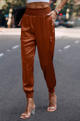 Elastic High Waist Sweatpants Sporty Pocket Pants - MVTFASHION.COM