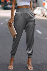 Elastic High Waist Sweatpants Sporty Pocket Pants - MVTFASHION.COM