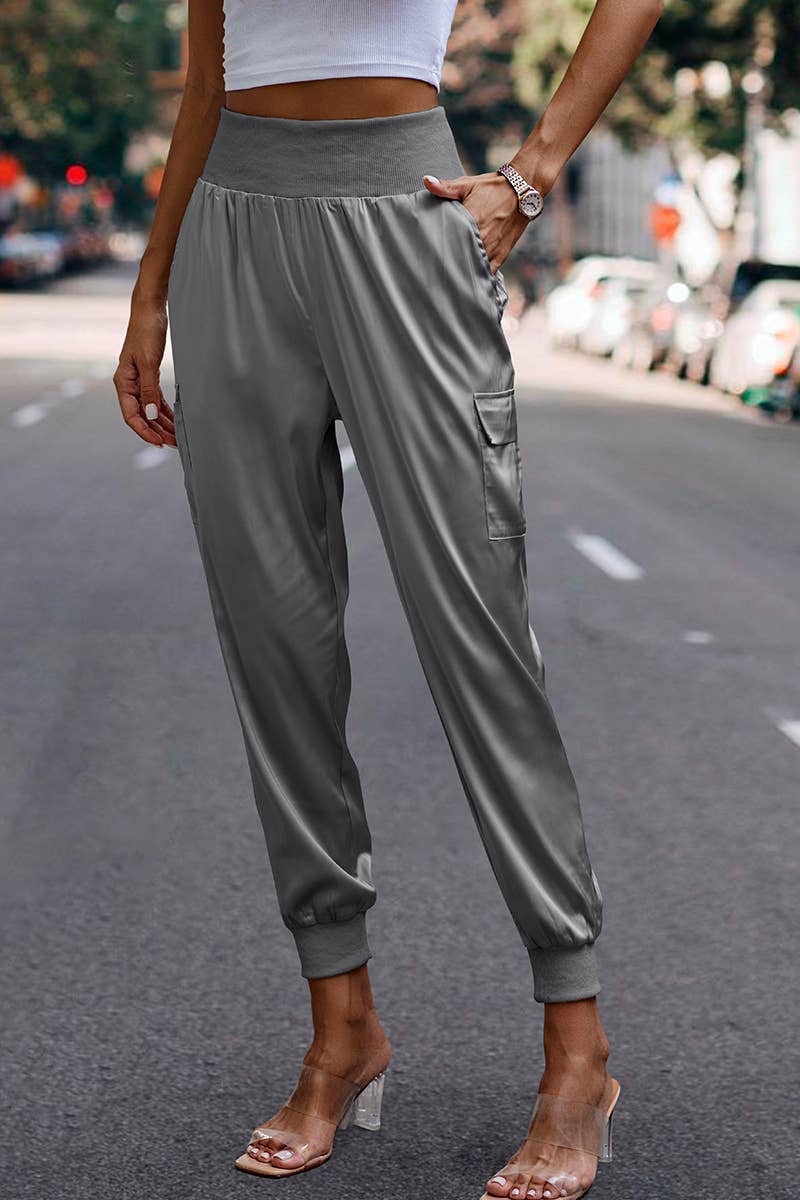 Elastic High Waist Sweatpants Sporty Pocket Pants - MVTFASHION.COM