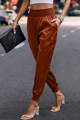 Elastic High Waist Sweatpants Sporty Pocket Pants - MVTFASHION.COM