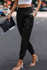 Elastic High Waist Sweatpants Sporty Pocket Pants - MVTFASHION.COM