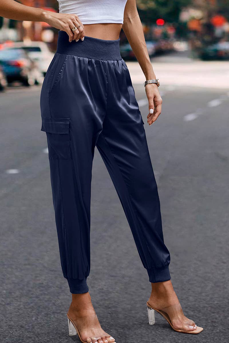 Elastic High Waist Sweatpants Sporty Pocket Pants - MVTFASHION.COM