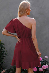 Elegant Ruffled One Shoulder Dress - MVTFASHION