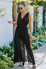Elegant V-Neck Belted Maxi Dress - MVTFASHION