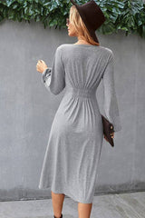 Elegant V Neck Dress with Elastic Waist - MVTFASHION