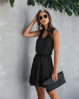 Elegant V-Neck Ruffle Trim Short Dress - MVTFASHION