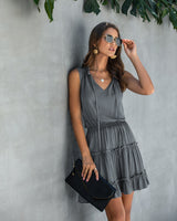 Elegant V-Neck Ruffle Trim Short Dress - MVTFASHION