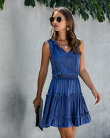 Elegant V-Neck Ruffle Trim Short Dress - MVTFASHION