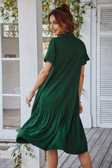 Elegant V-Neck Ruffled Midi Dress - MVTFASHION