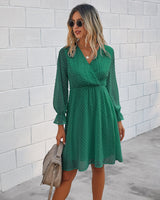 Elegant V Neck Wrap Dress - MVTFASHION