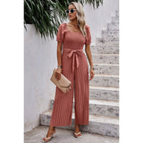 Enchanting Pleated Hem Belted Dream Jumpsuit - MVTFASHION