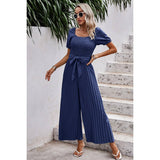 Enchanting Pleated Hem Belted Dream Jumpsuit - MVTFASHION