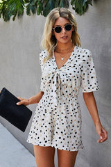 Enchanting Polka Dot V Neck Romper: Embrace Effortless Elegance! - MVTFASHION