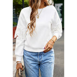 Faux Leather Tassel Sleeves Solid Loose Fit Sweater - MVTFASHION