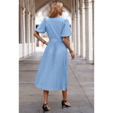 Fit Ruffle V Neck Solid A Line Dress - MVTFASHION.COM