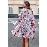 Floral High Neck Stretch Ruffle Midi Dress - MVTFASHION