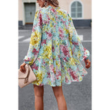 Floral High Neck Stretch Ruffle Midi Dress - MVTFASHION