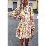 Floral High Neck Stretch Ruffle Midi Dress - MVTFASHION