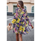 Floral High Neck Stretch Ruffle Midi Dress - MVTFASHION