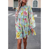 Floral High Neck Stretch Ruffle Midi Dress - MVTFASHION