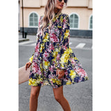 Floral High Neck Stretch Ruffle Midi Dress - MVTFASHION