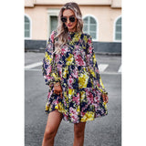 Floral High Neck Stretch Ruffle Midi Dress - MVTFASHION