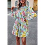 Floral High Neck Stretch Ruffle Midi Dress - MVTFASHION