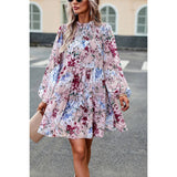 Floral High Neck Stretch Ruffle Midi Dress - MVTFASHION