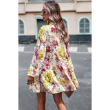 Floral High Neck Stretch Ruffle Midi Dress - MVTFASHION