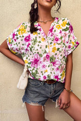 Floral Knot V Neck Blouse - MVTFASHION