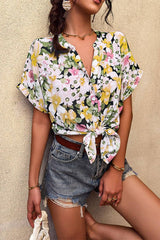 Floral Knot V Neck Blouse - MVTFASHION