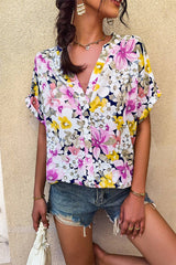 Floral Knot V Neck Blouse - MVTFASHION