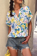 Floral Knot V Neck Blouse - MVTFASHION